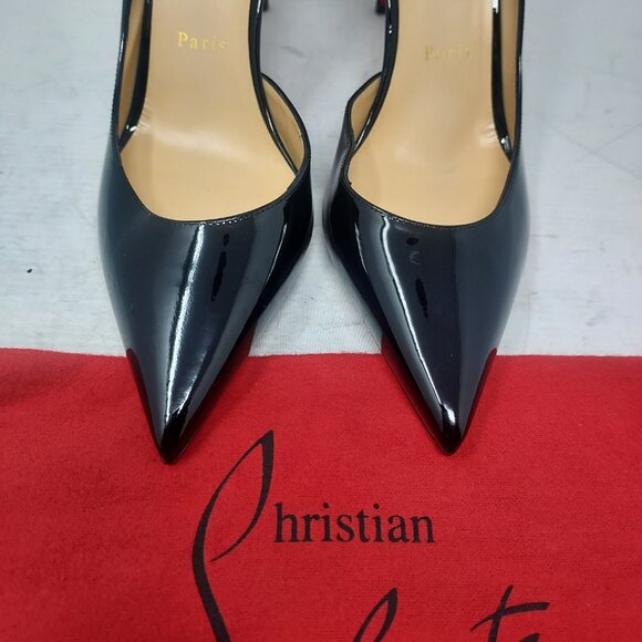 Christian Louboutin Patent Black Iriza Leather Half-d'Orsay Pump Heel Shoe - Picture 9 of 13